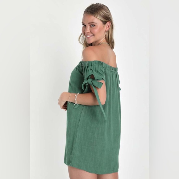Lulu's Al Fresco Evenings Olive Green Off-the-Shoulder Dress - Picture 8 of 9